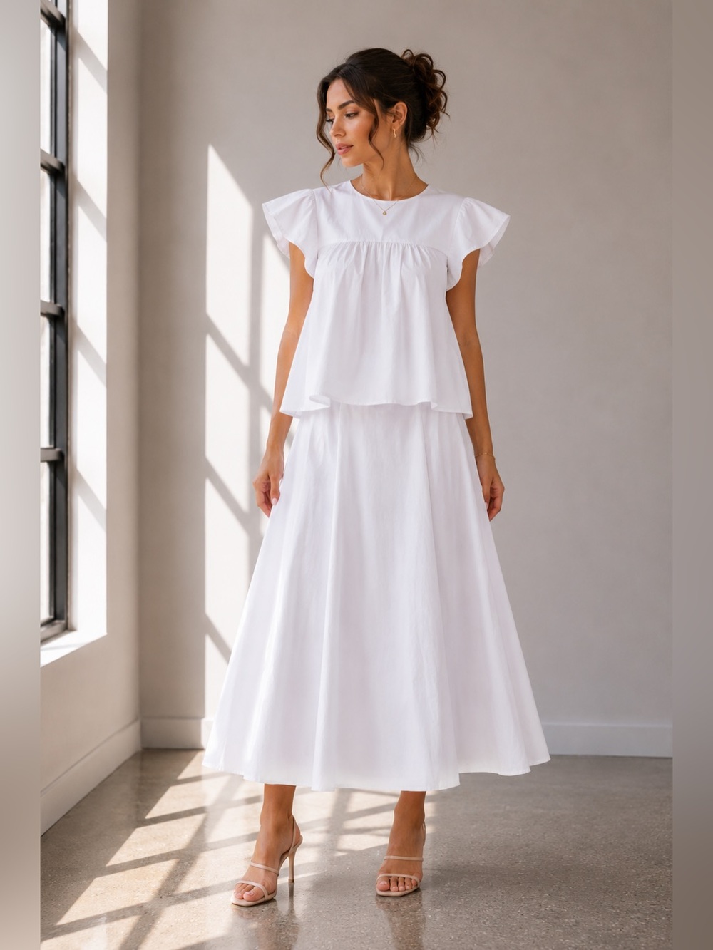 405. Soledad Coastal Breeze White Maxi Skirt Set